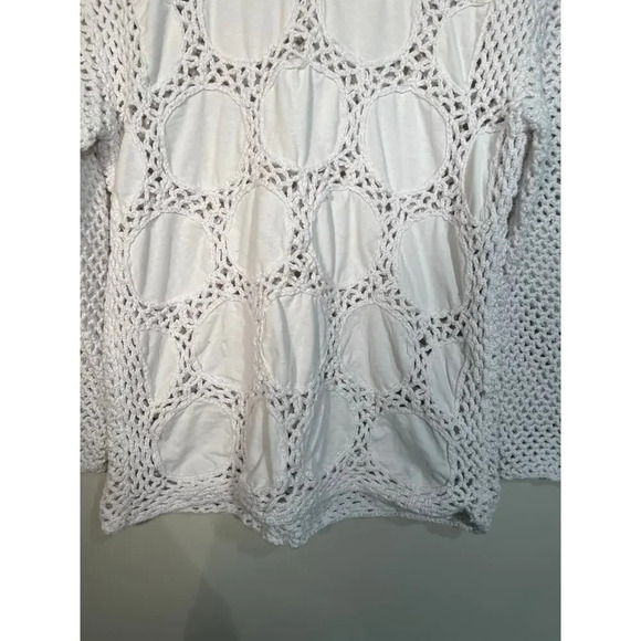 Pure Handknit White Mixed Media Open Knit Polka Dot‎ Top - Picture 3 of 8